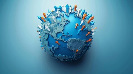 Global Economy: A 3D vector illustration of a globe with economic growth arrows