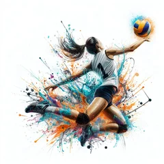 Tuinposter Abstract silhouette of a volleyball player woman in watercolor © M.studio