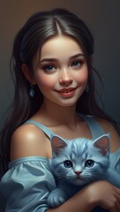 girl and cat