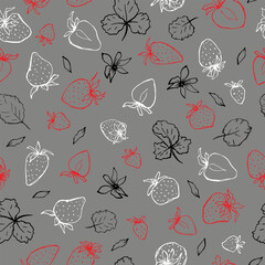 Colored vector strawberries on a gray background in a seamless pattern	
