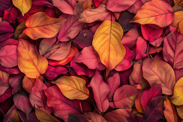 Fototapeta na wymiar Beautiful colorful autumn fallen leaves top view. AI generated