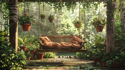 A quiet nap on a porch swing - obrazy, fototapety, plakaty