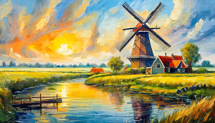 Landscape with windmill.