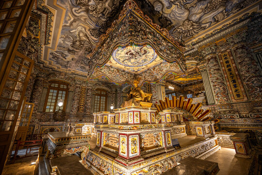 Architectual Tomb of Emperor Khai Dinh (Lang Khai Dinh), Hue city, Vietnam. The most beautiful tomb of the kings Hue, popular tourist destination in Asia.