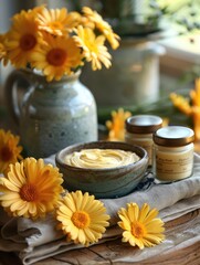 Obraz na płótnie Canvas Calendula cream and calendula flowers