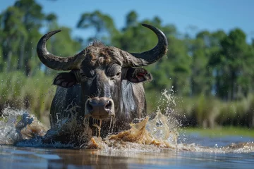 Photo sur Plexiglas Parc national du Cap Le Grand, Australie occidentale Angry buffalo in water in Africa