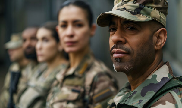 diverse middle aged military men and women, Generative AI 