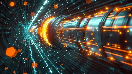 Internet Infrastructure: A 3D vector illustration of a fiber optic cable being installed underground - obrazy, fototapety, plakaty