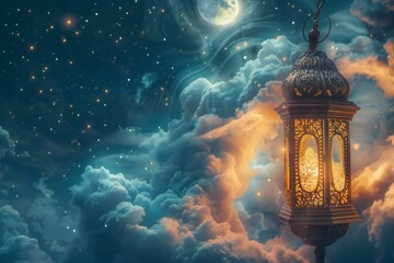 Ramadan Kareem background with arabic lantern and night sky - obrazy, fototapety, plakaty