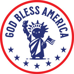 God Bless America with Cartoon Statue of Liberty