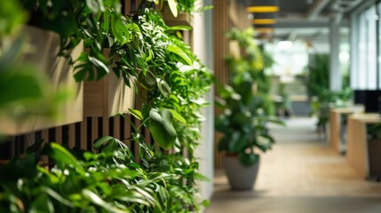 Lush Plant Wall in Modern Office