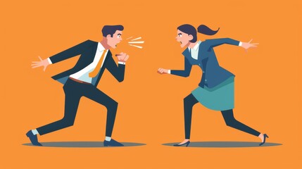 Face-to-face arguing, fighting, yelling and screaming of two business people. Flat illustration of relationships problems between colleagues.