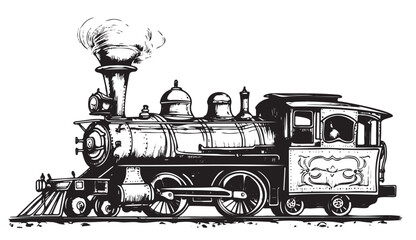 Steam locomotive retro ,hand drawn sketch in doodle style Vector illustration