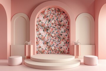 Room With Pink Walls and Large Painting
