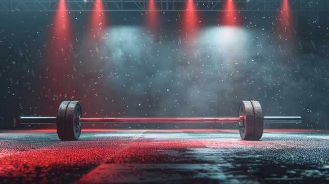 Barbell Ready on Illuminated Stage
