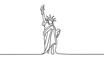 America statue of liberty isolated on white background. Freedom line art drawing. Vector illustration