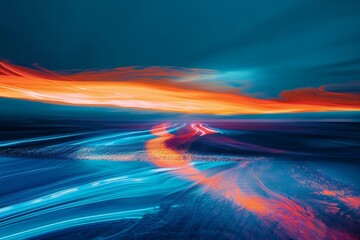 Beautiful sunset over the sea,  long shutter speed,  abstract background
