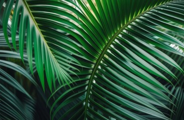 Emerald green palm leaves in close-up.