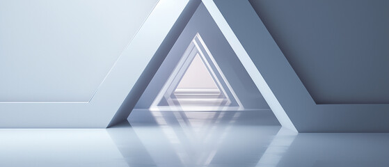 Modern Abstract Triangular Shapes Design with Cool Blue Tones and Reflective Floor