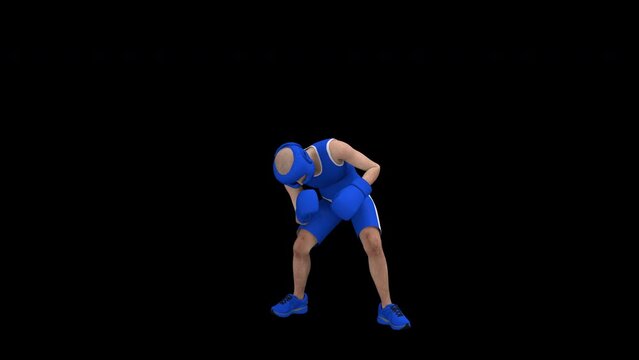 Boxer in blue boxing dress – 3d render looped with alpha channel.