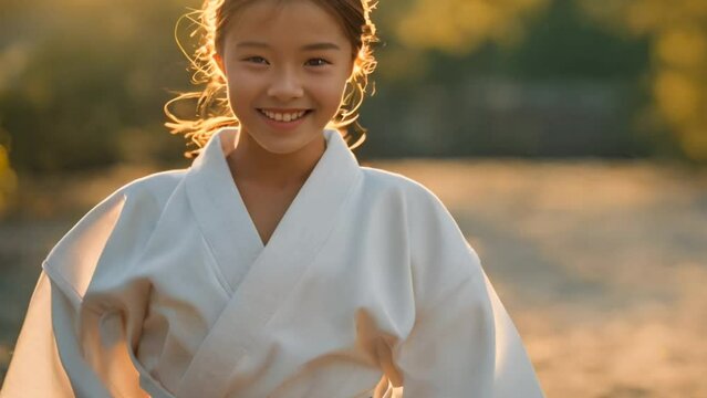 Asian kid karate martial arts. Taekwondo. Generative Ai