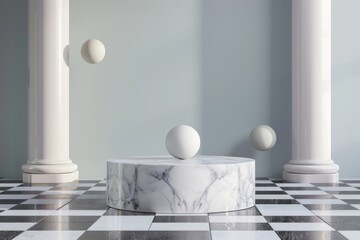 Marble Table on Checkered Floor