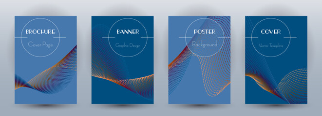 Wave flow dynamic banners minimal vector set. Covers with curve lines texture abstract waveform motion. - 783023984