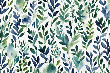 west elm blue and green watercolor abstract small scale ditsy botanical floral textile print on white ground - obrazy, fototapety, plakaty