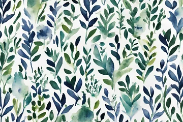 Fotobehang west elm blue and green watercolor abstract small scale ditsy botanical floral textile print on white ground © superbphoto95