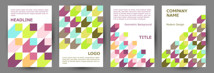 Business catalog cover template collection geometric design. Suprematism style simple banner mockup