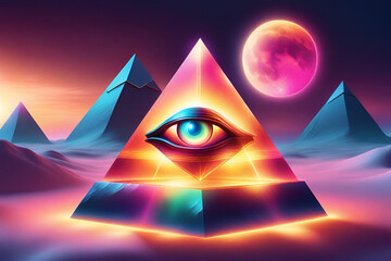 moon eye mystic crystal pyramid golden hour cross matte snow - obrazy, fototapety, plakaty