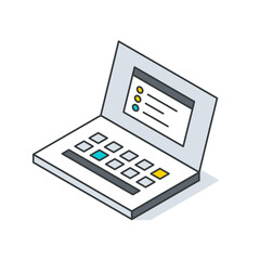 Isometric illustration of a laptop computer with input and output devices