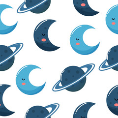 Seamless pattern cute planets. space baby background. Cartoon. hand drawn style.