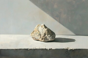 Stone on the white wall in the sunlight,  Natural stone background