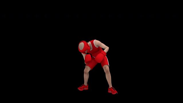 Boxer in red boxing dress – 3d render looped with alpha channel.