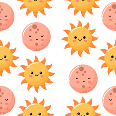 Seamless pattern cute planets. space baby background. Cartoon. hand drawn style.