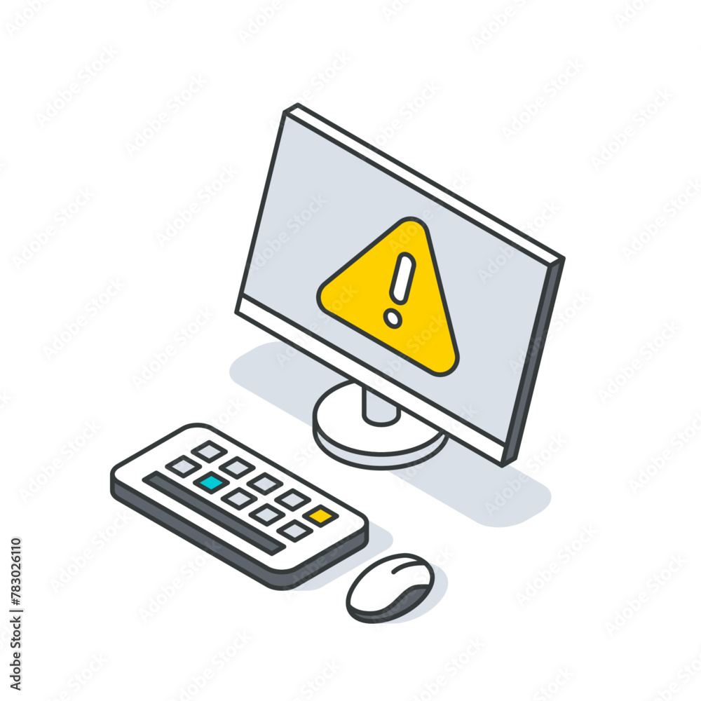 Poster An output device displaying a yellow warning triangle symbol