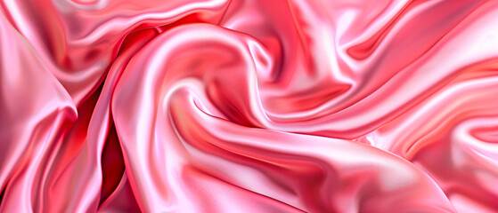 Obraz premium Close up of pink silk satin shiny fabric texture as background. Silky cloth curtain texture.