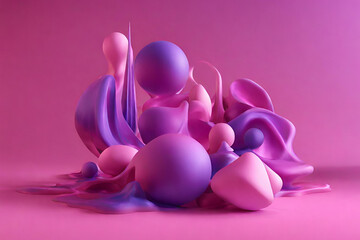 3D shapes in a pink and purple world floating fluid freeforms