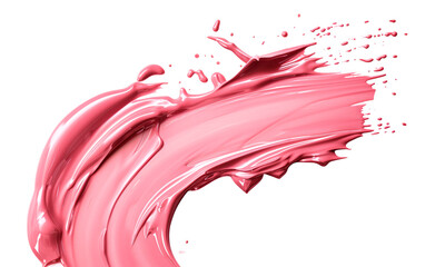Acrylic pink dust oil paint brush stroke over white background.