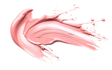 Acrylic pink dust oil paint brush stroke over white background.