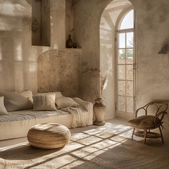 Provencal interior, French countryside style, natural colors, window light - 783026717