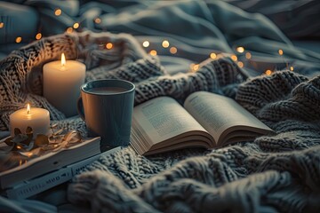 Cozy reading nook by candlelight intimate and personal - obrazy, fototapety, plakaty