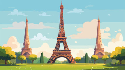 Eiffel tower cartoon illustration. Eiffel tower. Tr - obrazy, fototapety, plakaty