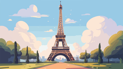 Eiffel tower cartoon illustration. Eiffel tower. Tr - obrazy, fototapety, plakaty