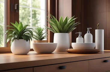 Beautiful bathtub design with green plants. Home Interior. Ideas for bathroom interior