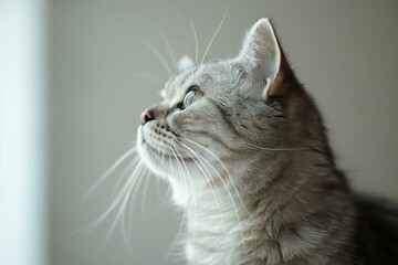 Portrait of a beautiful cat on a light background,  Close-up