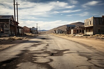 Obraz premium An empty road in a ghost town, capturing the essence of abandonment
