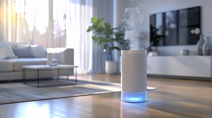 In living room a 3D air purifier machine blows fresh air. - obrazy, fototapety, plakaty