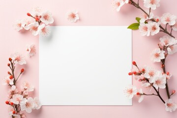 Spring greeting card mockup with flowers, a blank space, and delicate details
